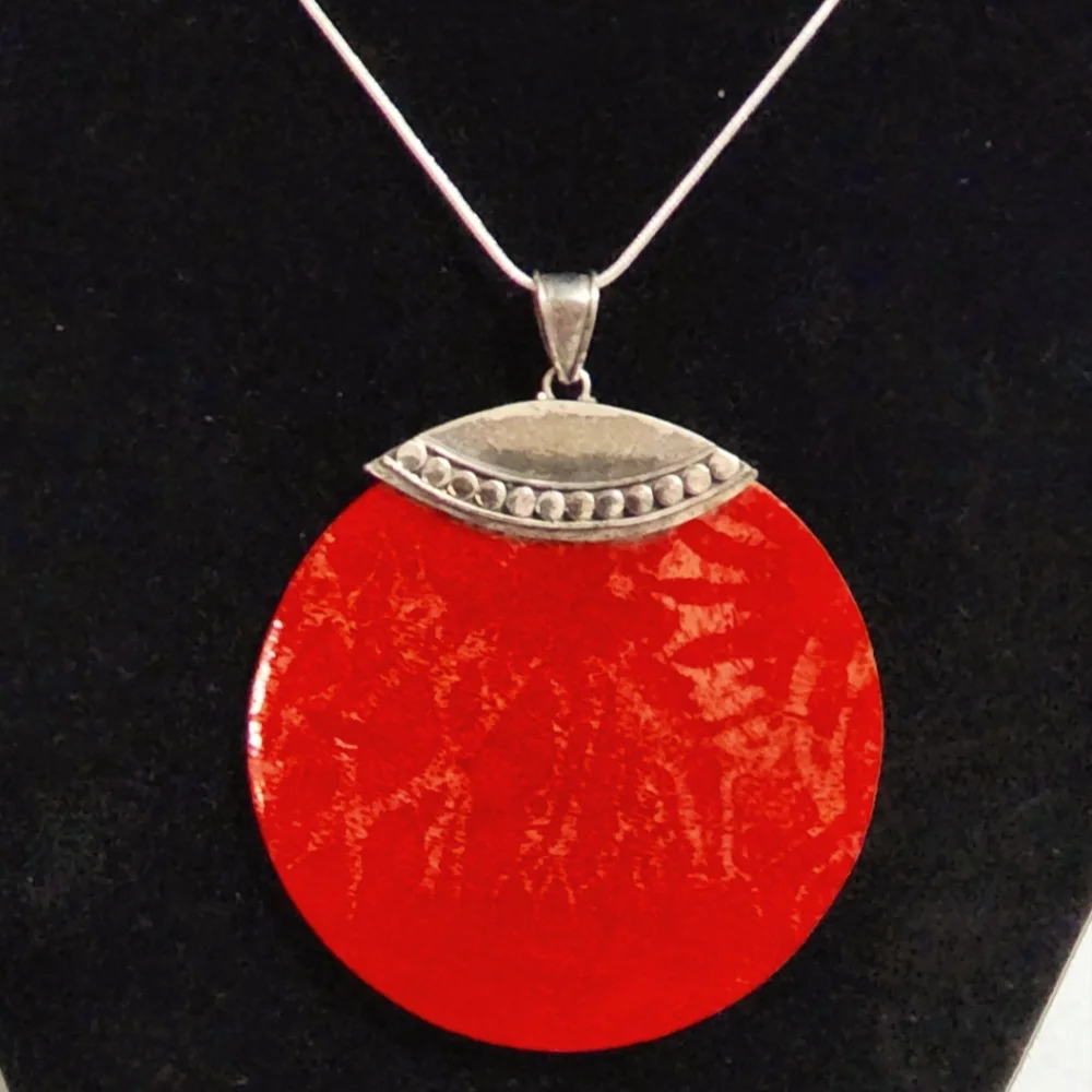 Vintage Sterling Silver Red Sponge Coral Necklace - Picture 3 of 7